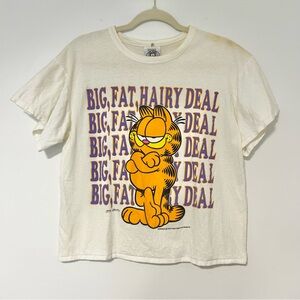 VINTAGE White Garfield BIG FAT DEAL Graphic T-Shirt Large